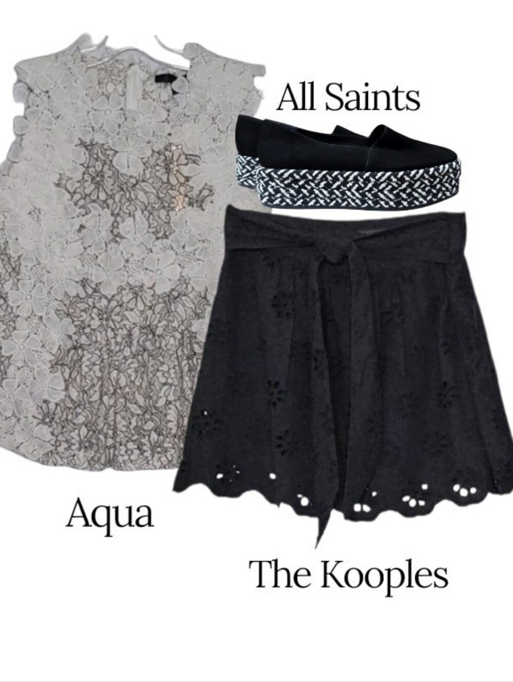 The Kooples Flowy Black Eyelet Cotton Lined Mini Skirt w Tie Front Belt size 1 - Picture 4 of 13